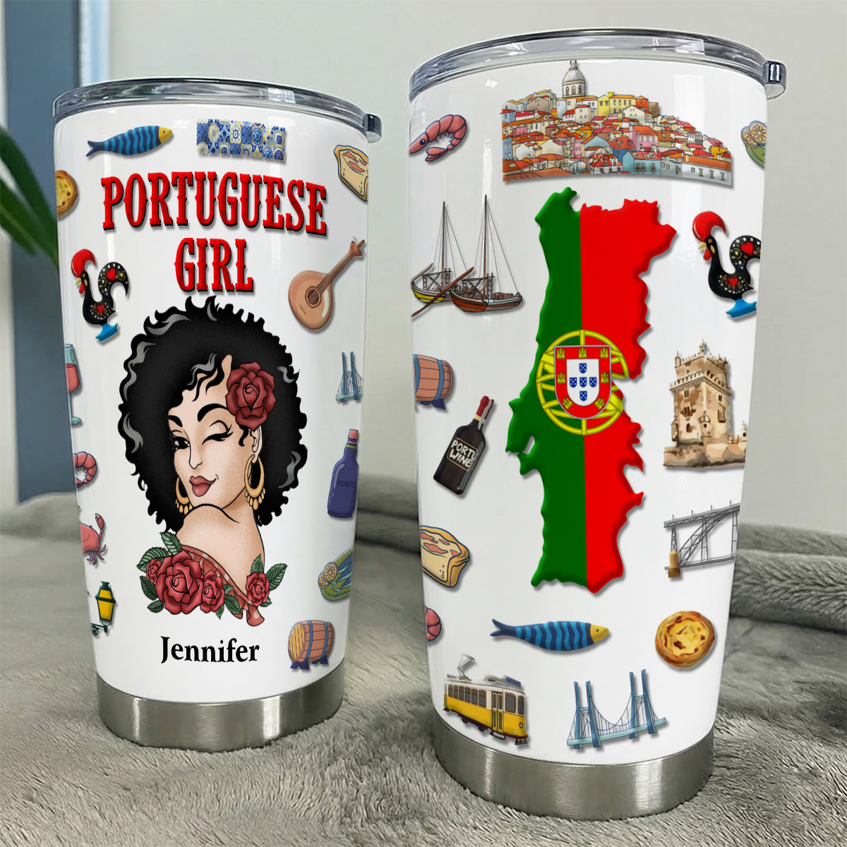 Custom Portuguese Girl Tumbler 20oz With Clipart Girl