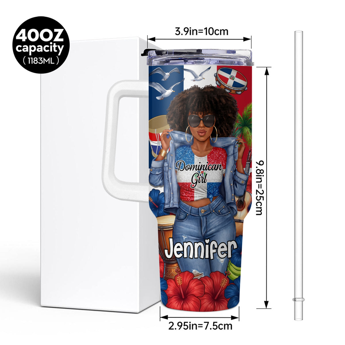 Custom Dominican Girl 40oz Tumbler With Glitter Effect Print