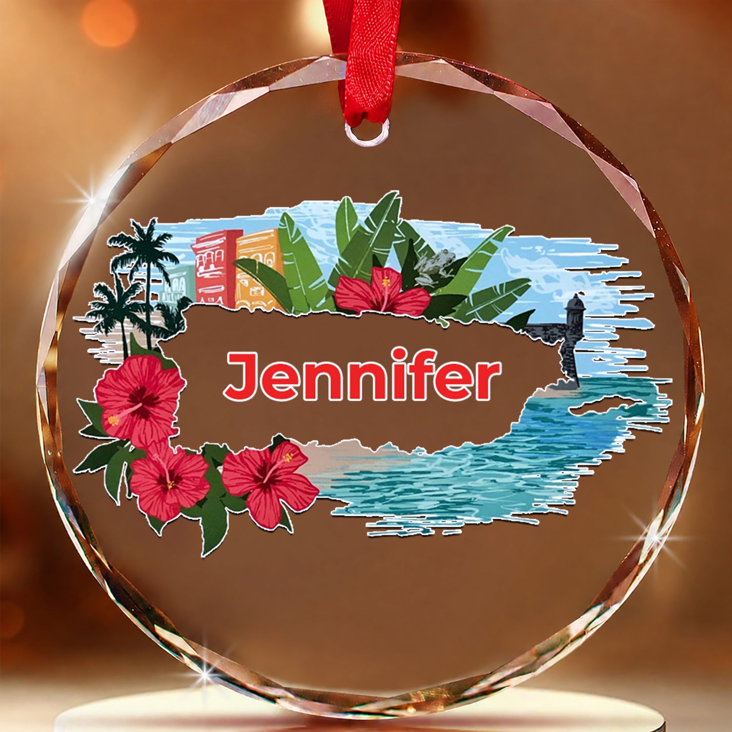 Custom Puerto Rico Map In Symbols Glass Ornament Circle