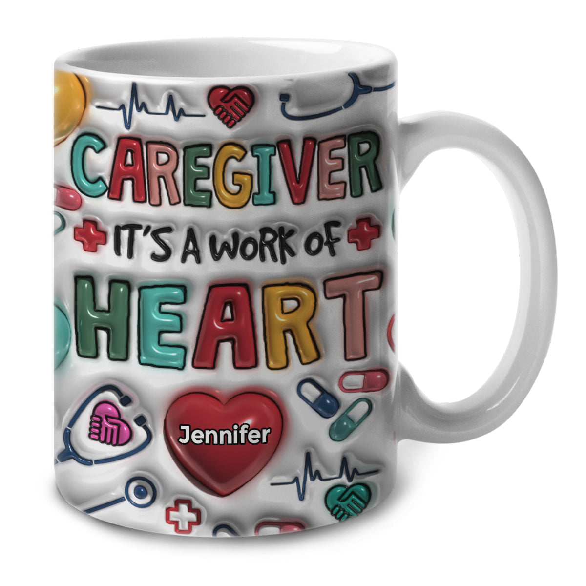Caregiver It's A Work Of Heart Coffee Mug Cup With Custom Your Name