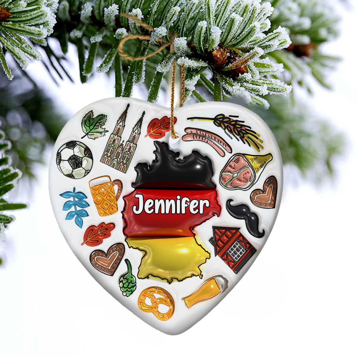 Custom Germany Heart Ornament With Many Symbols