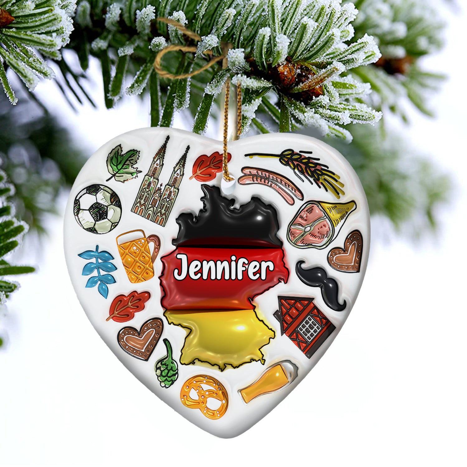 Custom Germany Heart Ornament With Many Symbols