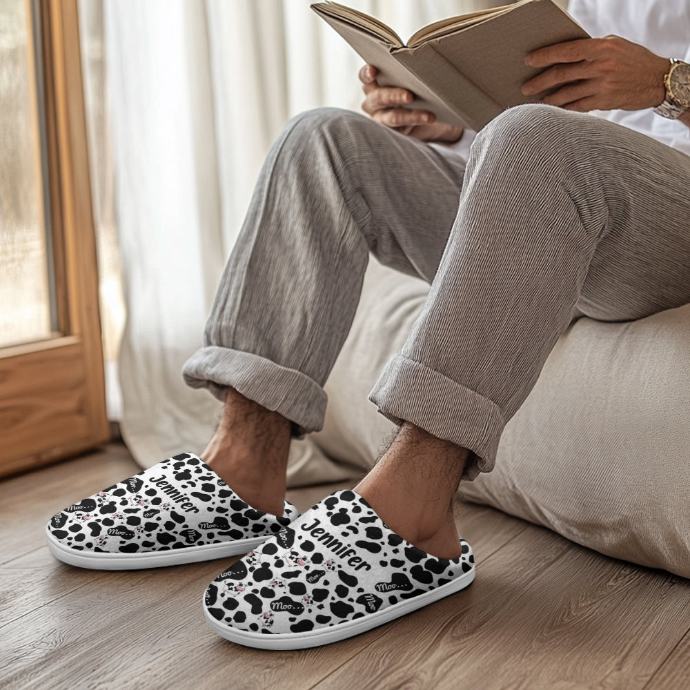 Customize Cow Moo In Pattern Slippers For Cow Lovers