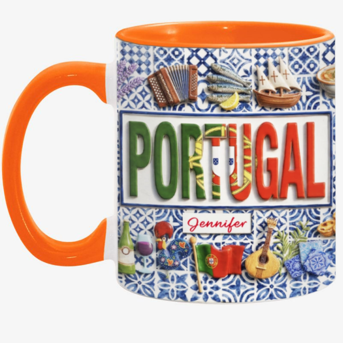 Custom Portugal Pattern Accent Mug And Name