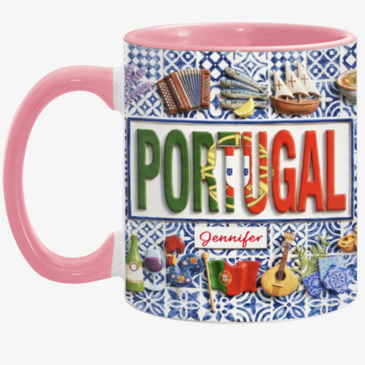 Custom Portugal Pattern Accent Mug And Name