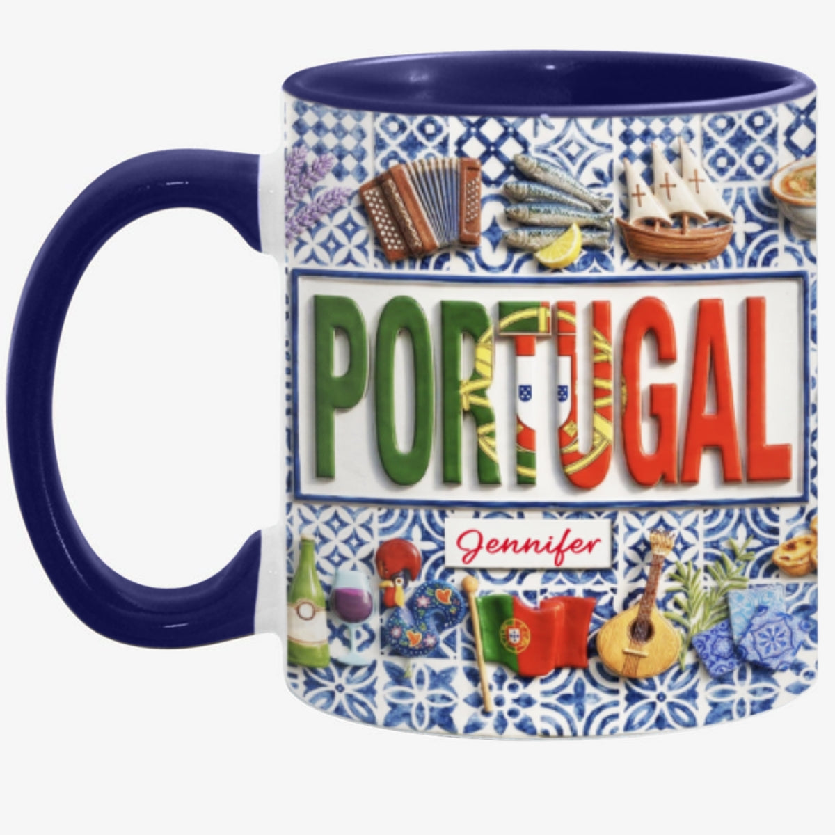 Custom Portugal Pattern Accent Mug And Name