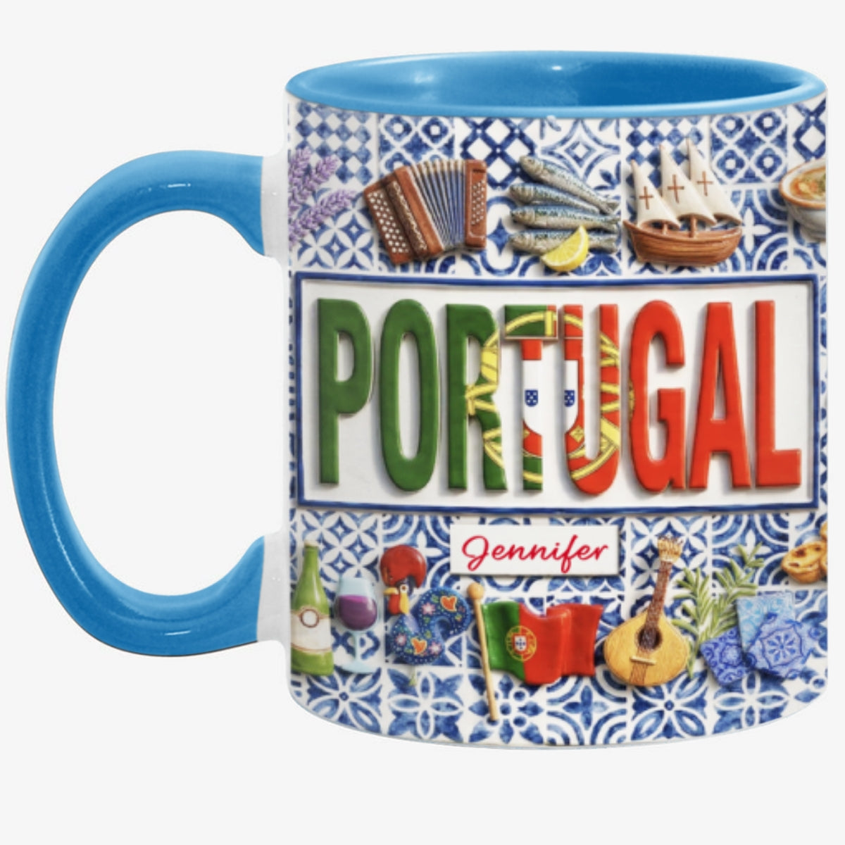 Custom Portugal Pattern Accent Mug And Name