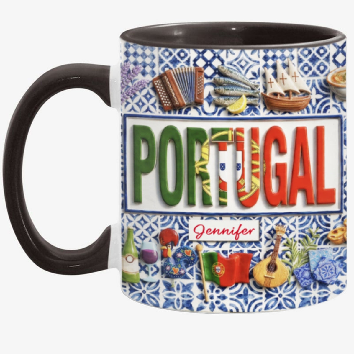 Custom Portugal Pattern Accent Mug And Name