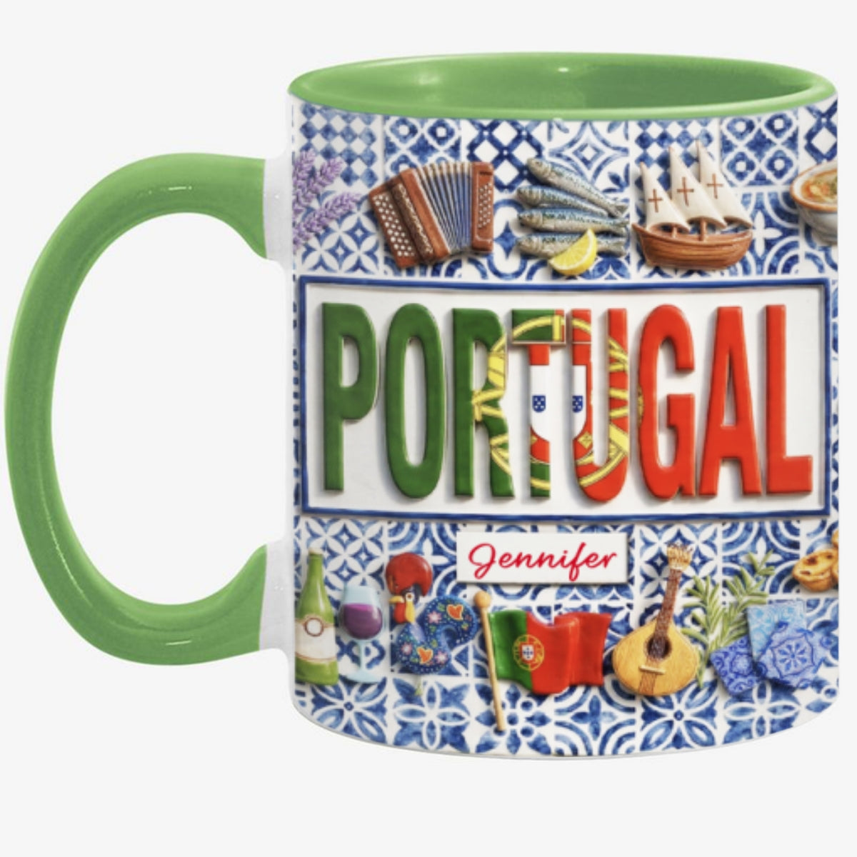 Custom Portugal Pattern Accent Mug And Name