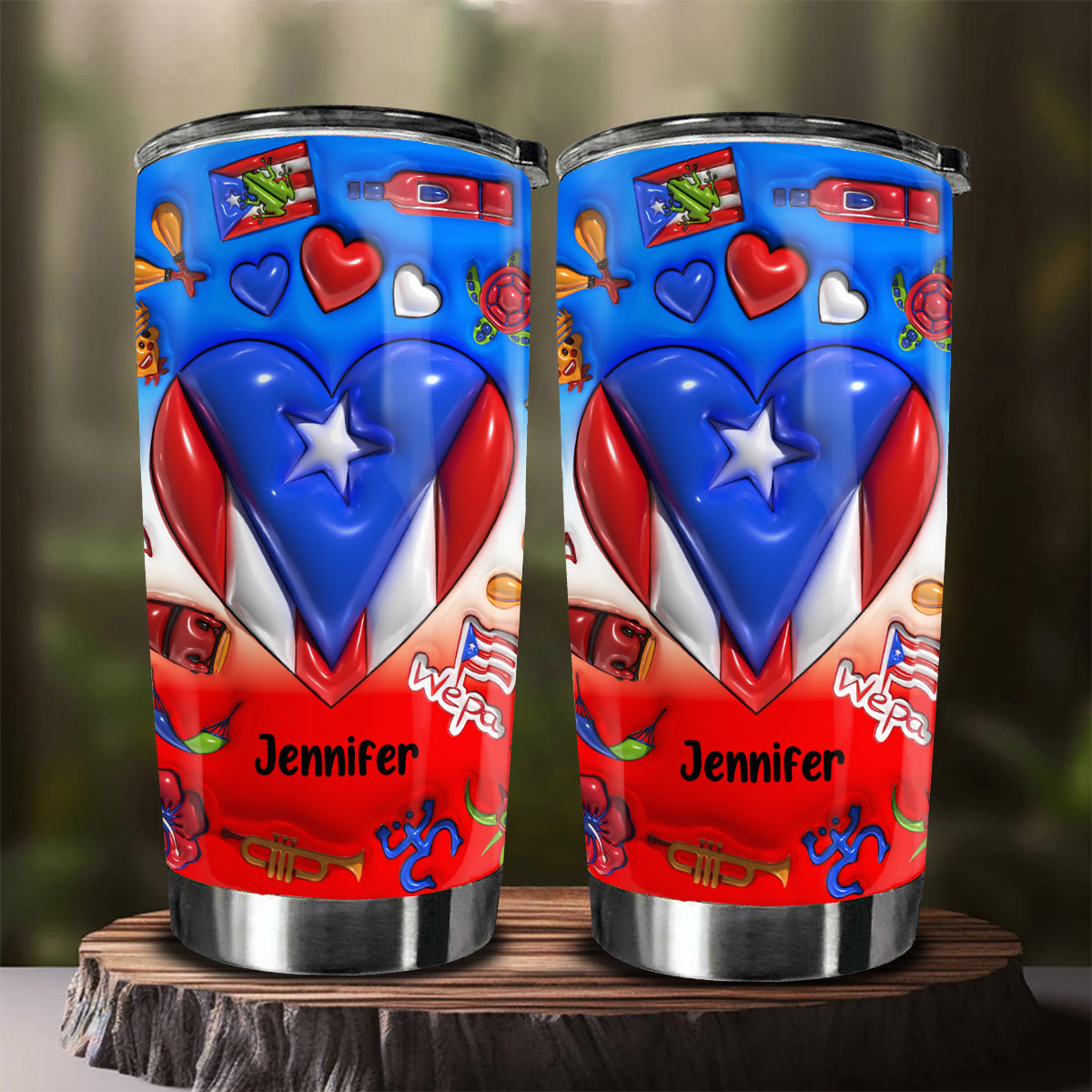 Custom Puerto Rico Heart Tumbler With Name