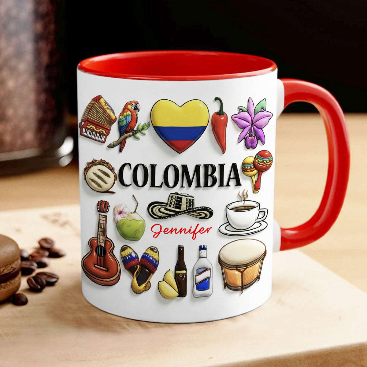 Custom Colombia Accent Mug With Many Colombia Symbols