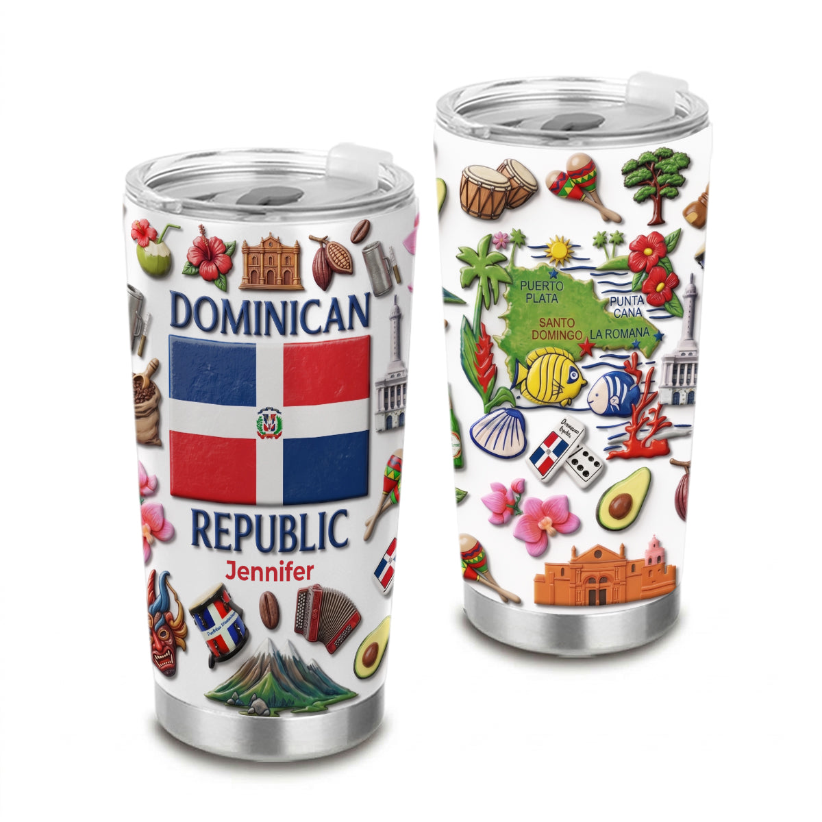 Custom Dominican Republic Map, Flag In Two Sides Tumbler