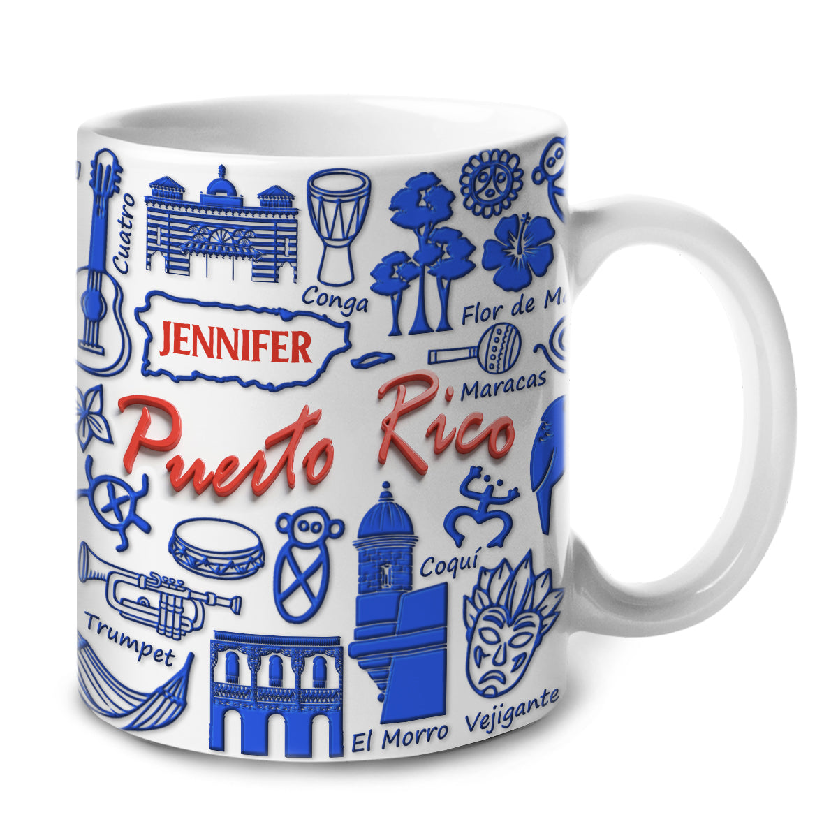 Custom Puerto Rico Red Blue Symbols And Name
