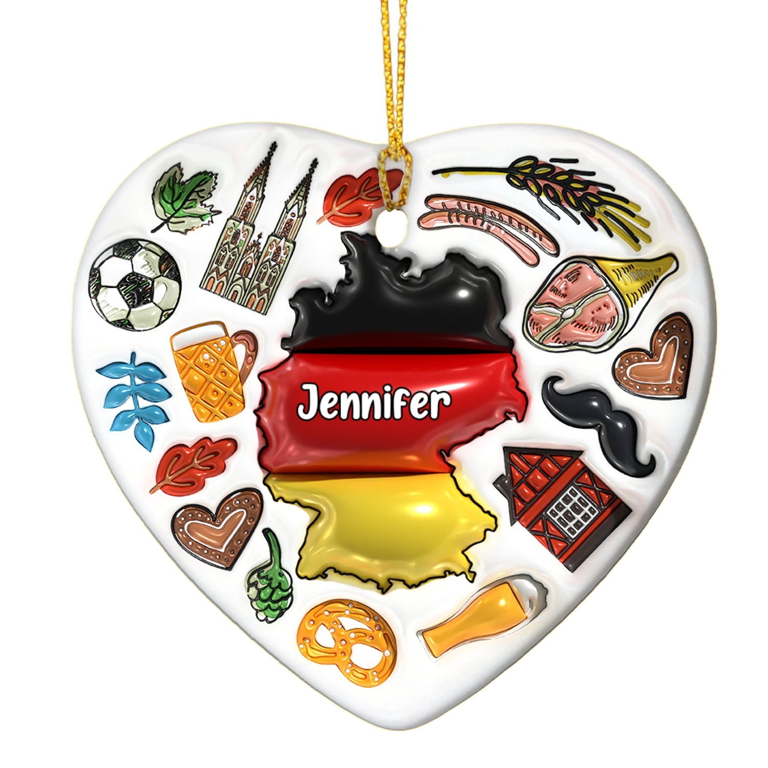 Custom Germany Heart Ornament With Many Symbols