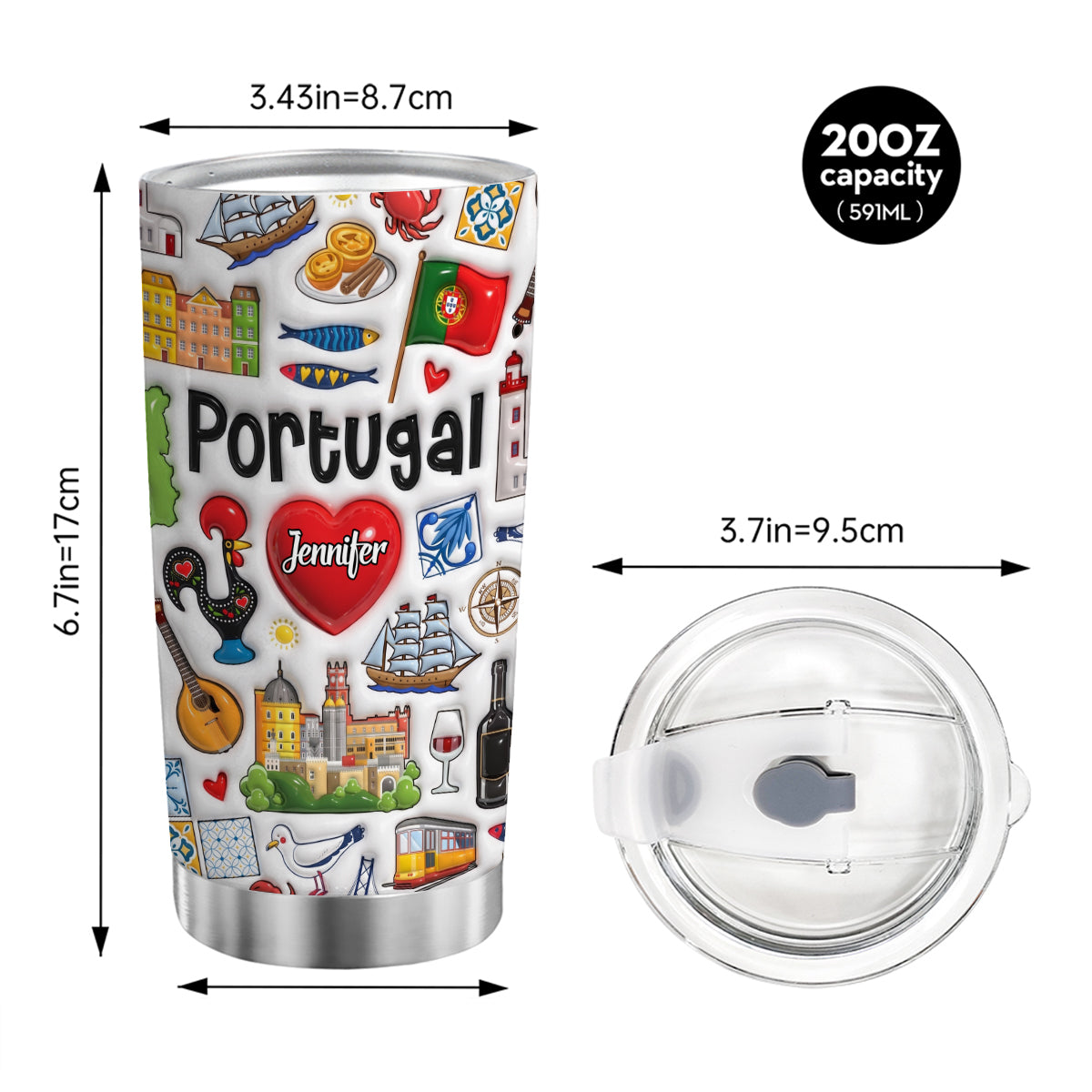 Custom Portugal Tumbler With Flag On Portugal