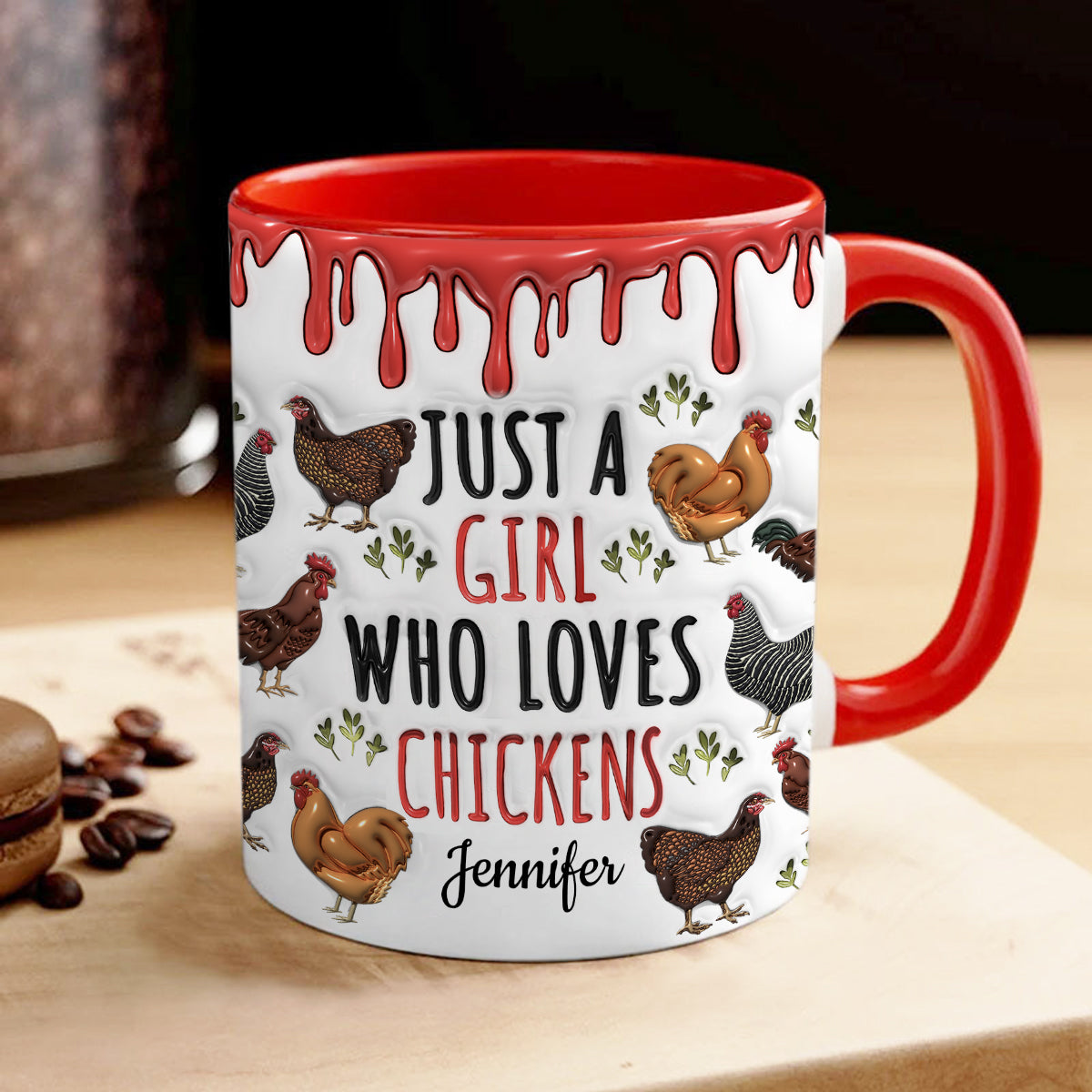 Personalized Just A Girl Who Loves Chickens Accent Coffee Mug Cup