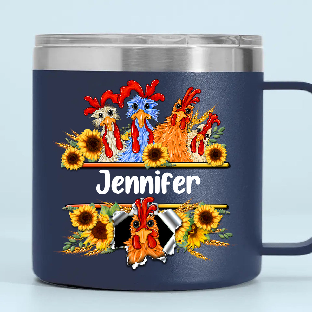 Funny Chicken Custom 14oz Stainless Steel Tumbler With Handle