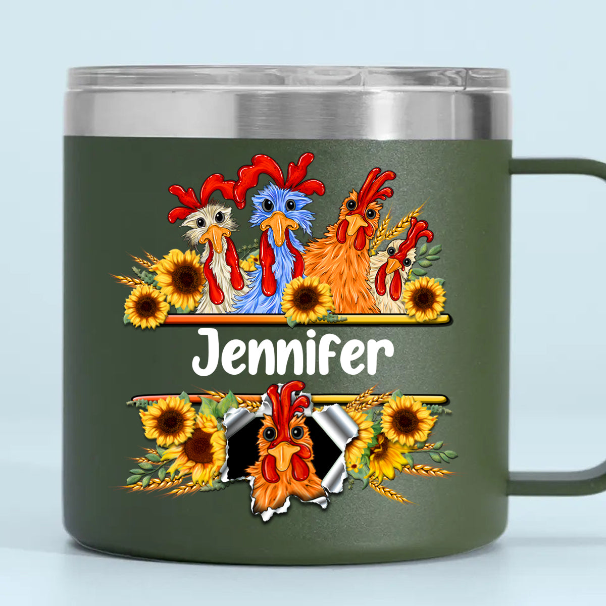 Funny Chicken Custom 14oz Stainless Steel Tumbler With Handle