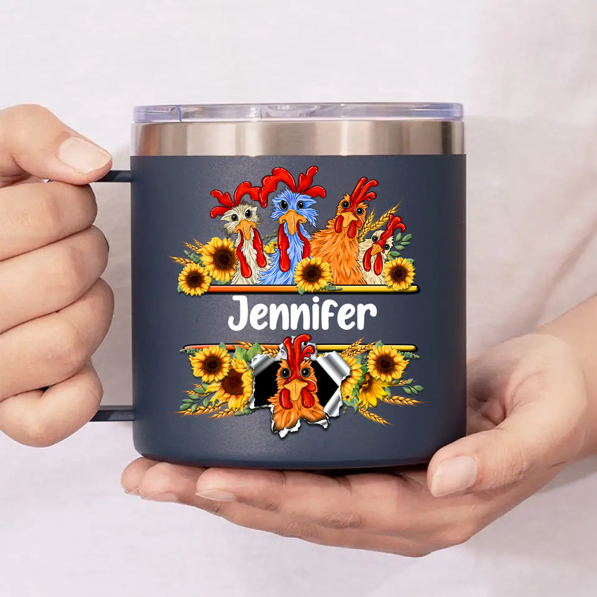 Funny Chicken Custom 14oz Stainless Steel Tumbler With Handle