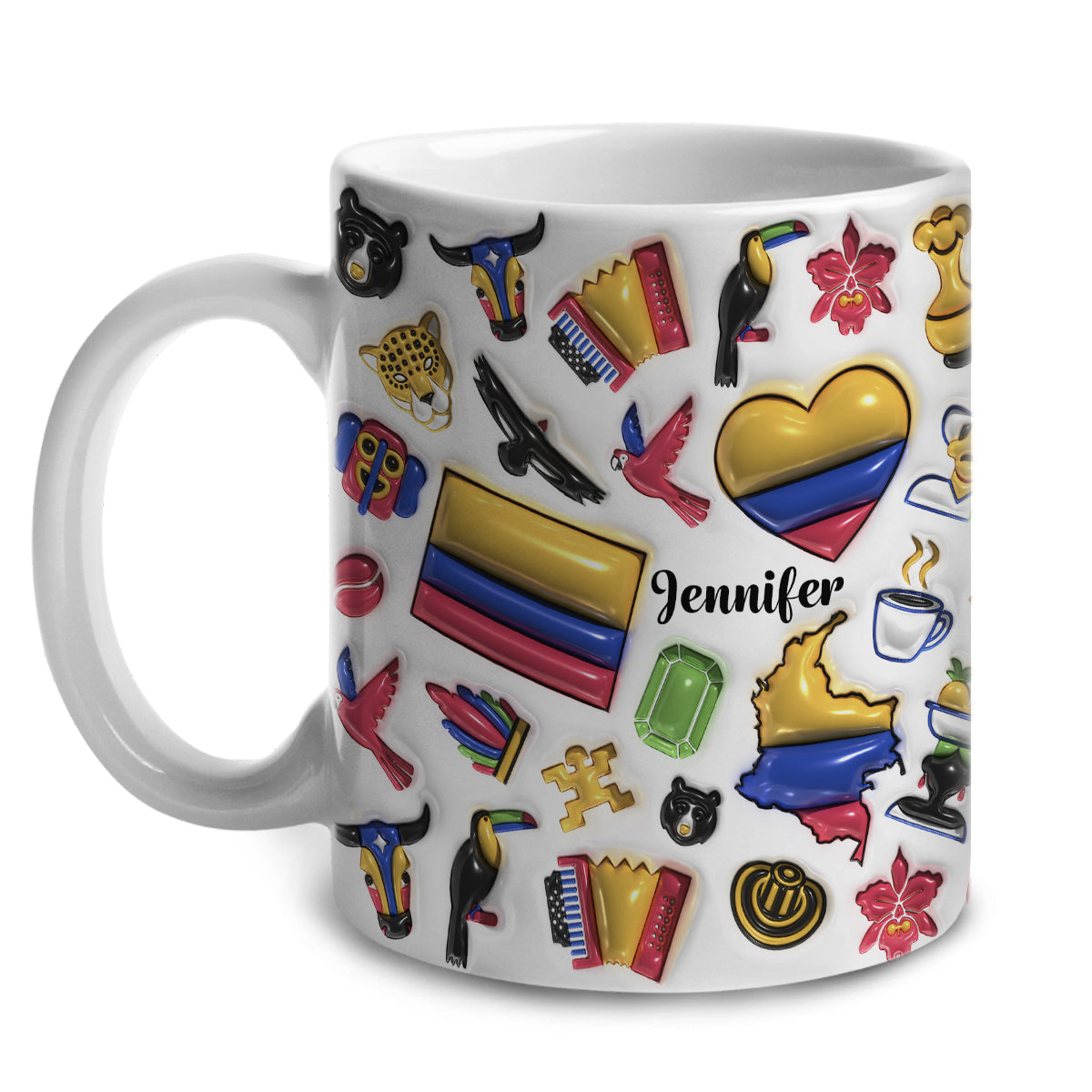 Custom Colombia Coffee Mug Cup With Heart, Map, Flag
