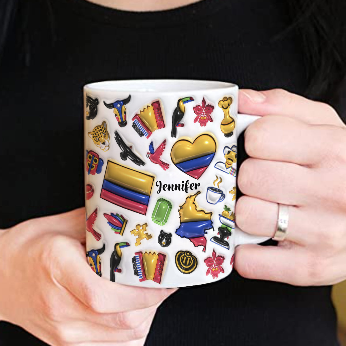 Custom Colombia Coffee Mug Cup With Heart, Map, Flag