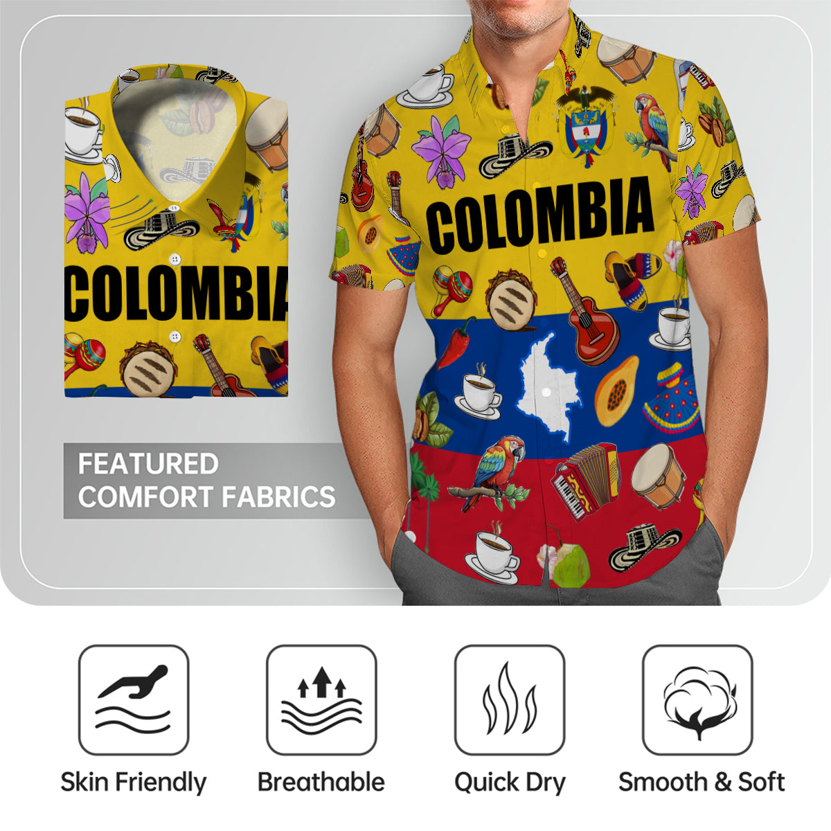 Colombia Flag, Symbols Hawaiian Shirt For Colombian