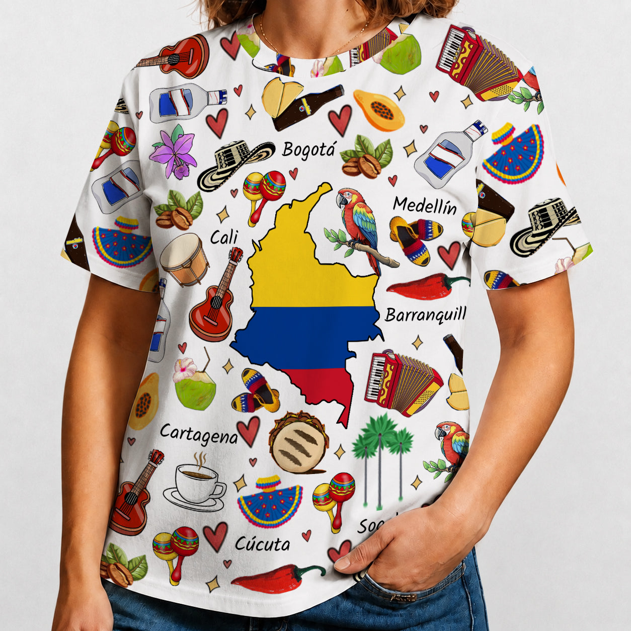 Colombia T-shirt With Cultural Doodle Icon