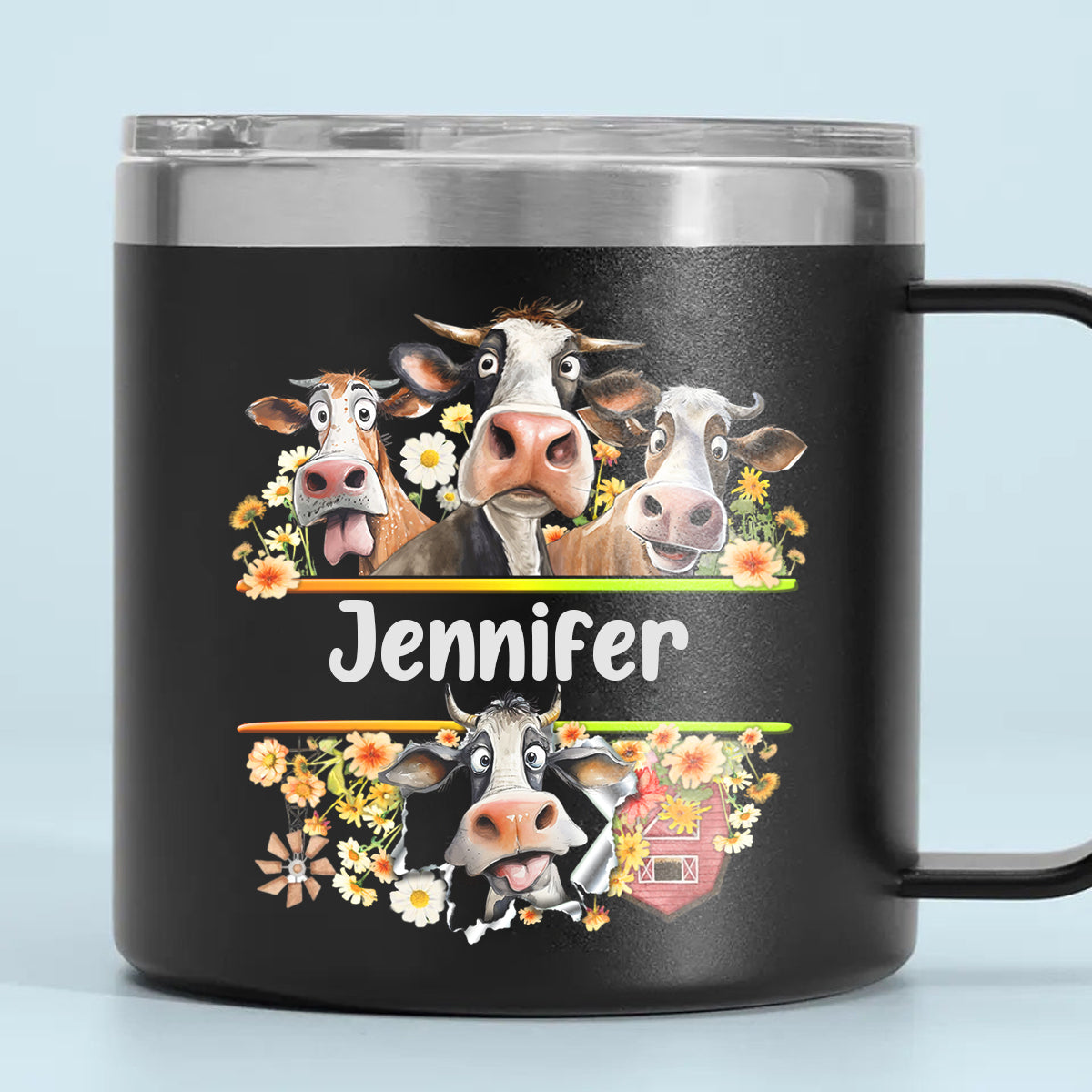 Funny Cow Custom 14oz Stainless Steel Tumbler With Handle
