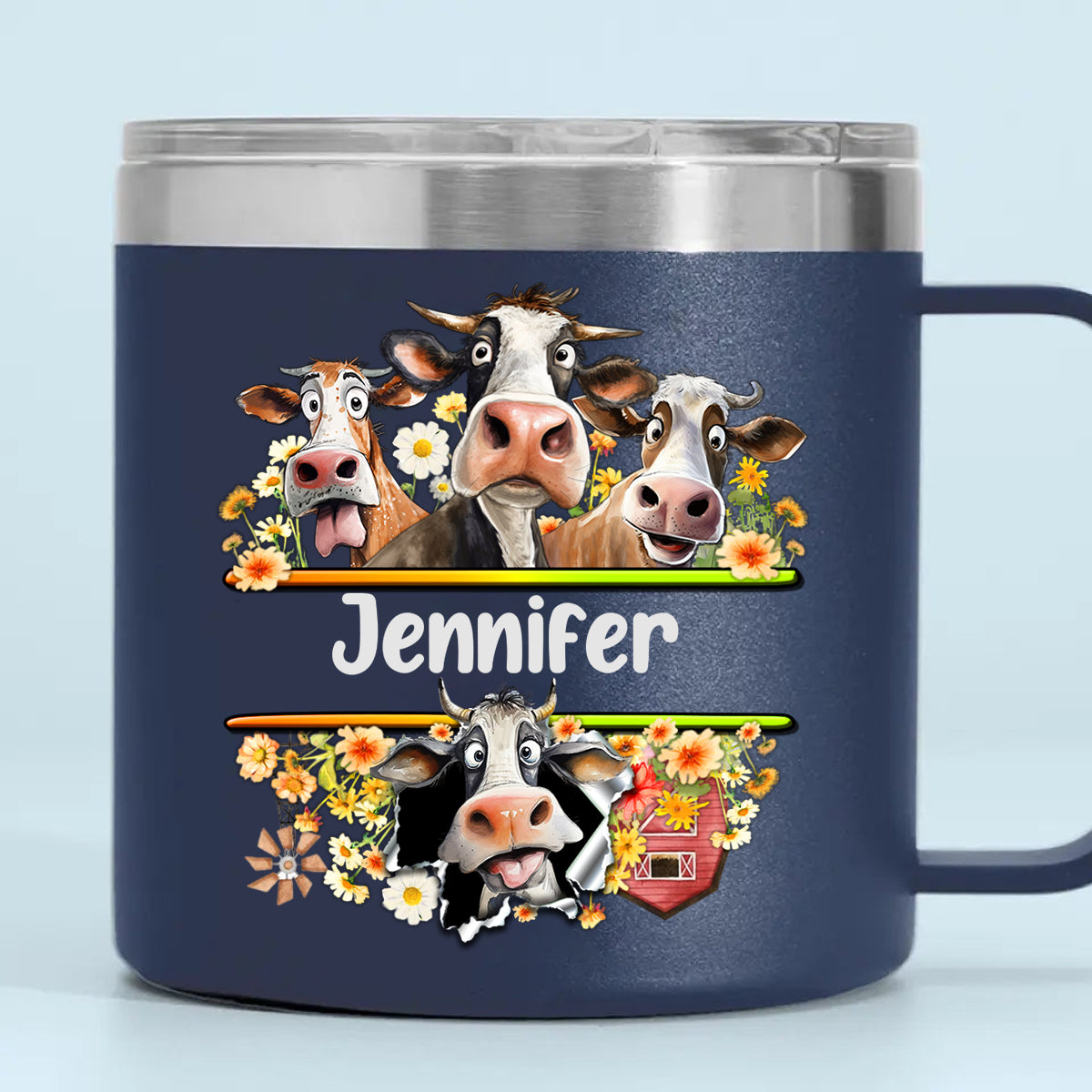 Funny Cow Custom 14oz Stainless Steel Tumbler With Handle