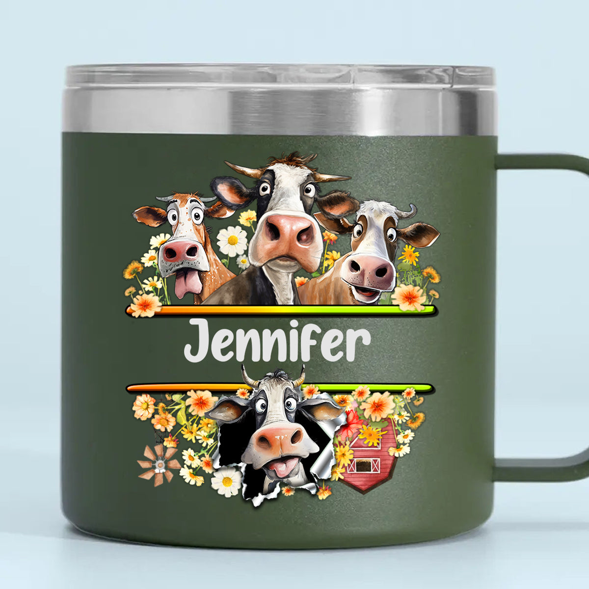 Funny Cow Custom 14oz Stainless Steel Tumbler With Handle
