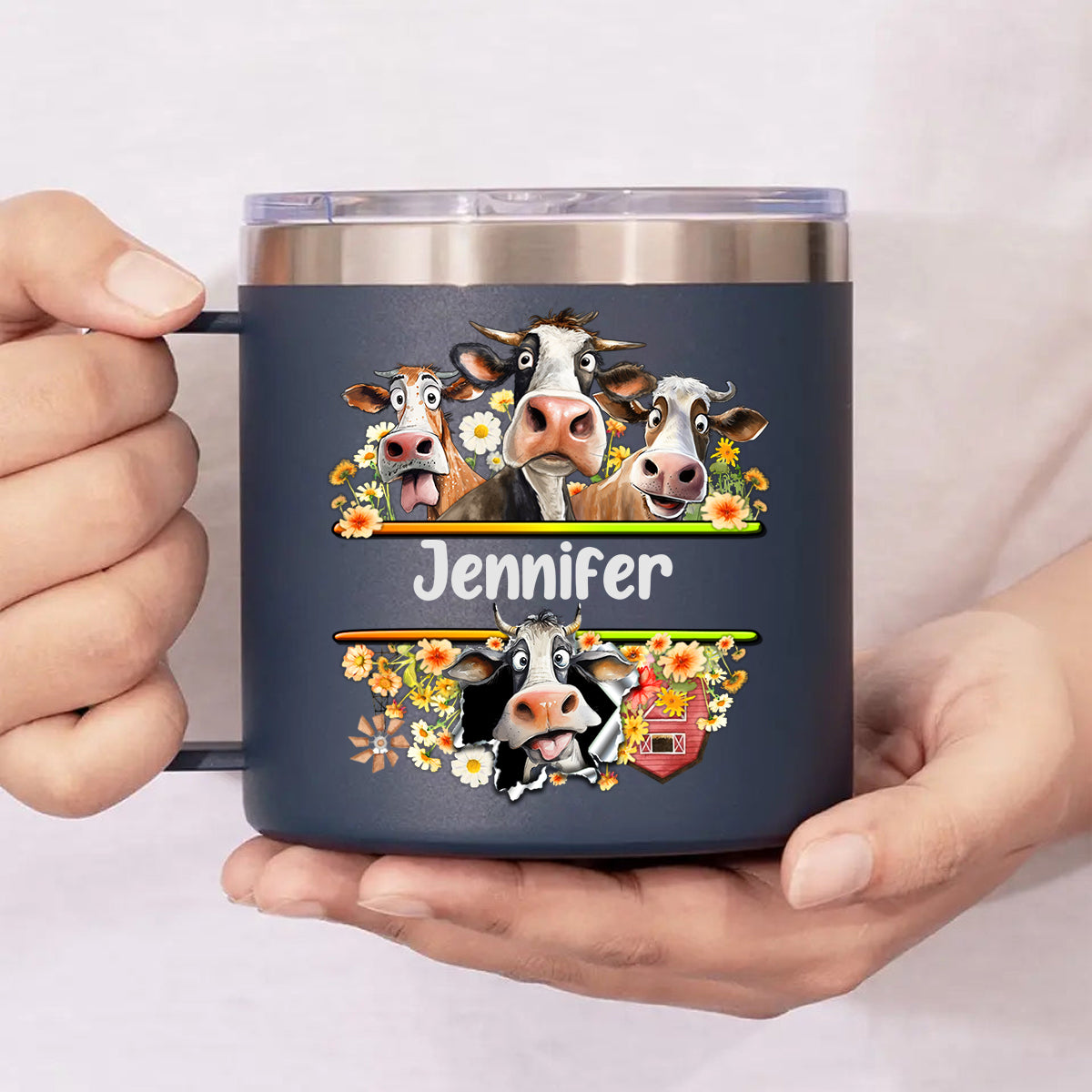 Funny Cow Custom 14oz Stainless Steel Tumbler With Handle