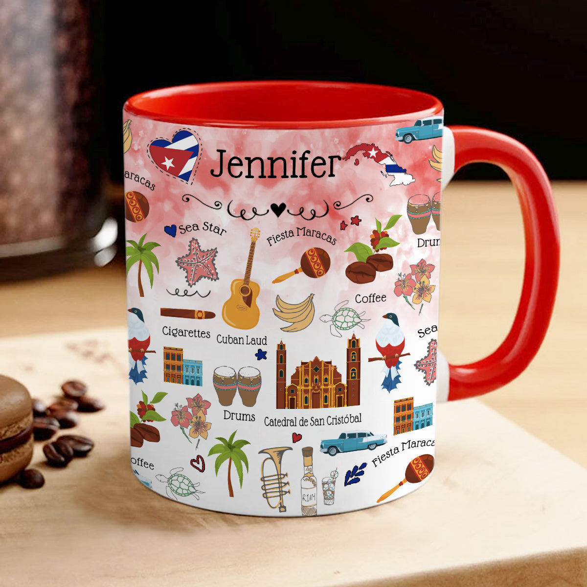 Customized Cuba Coffee Accent Mug Cup With Colorful Symbols
