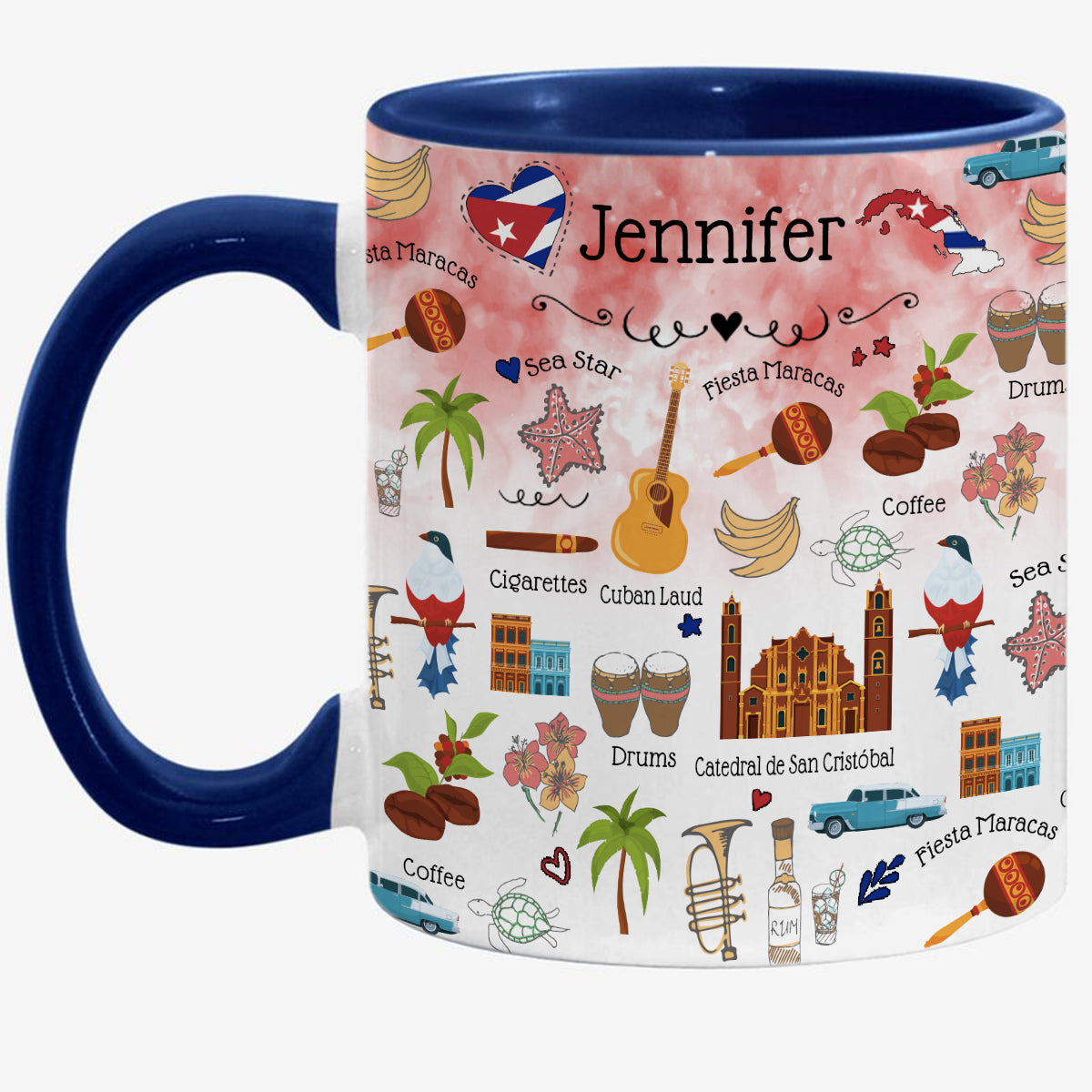 Customized Cuba Coffee Accent Mug Cup With Colorful Symbols