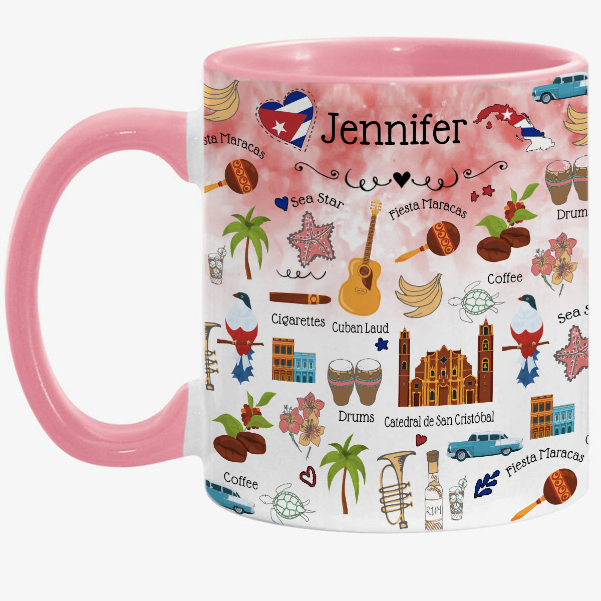 Customized Cuba Coffee Accent Mug Cup With Colorful Symbols