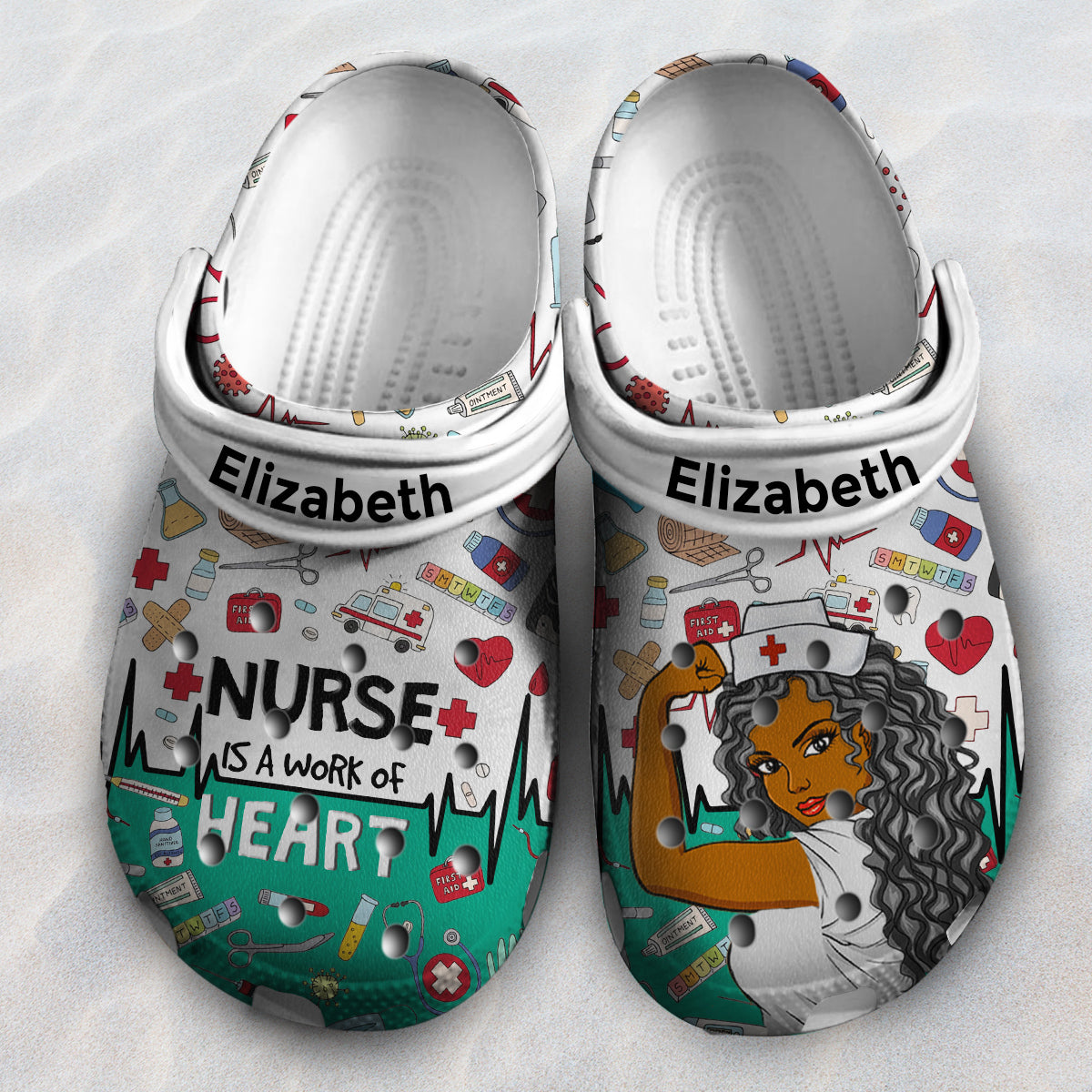 Nurse Is A Work of Heart Personalized Clogs Shoes - Women's US5