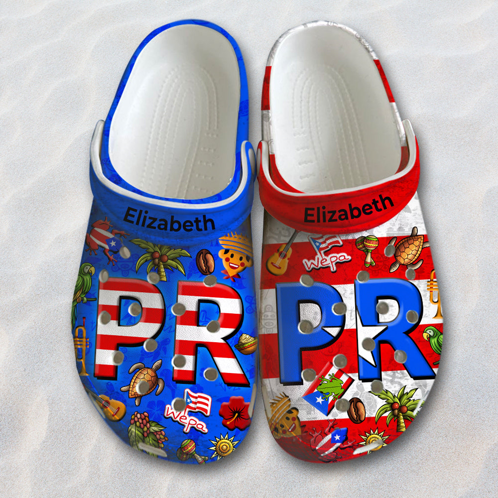 Custom Puerto Rico PR Flag Clogs Shoes With Your Name
