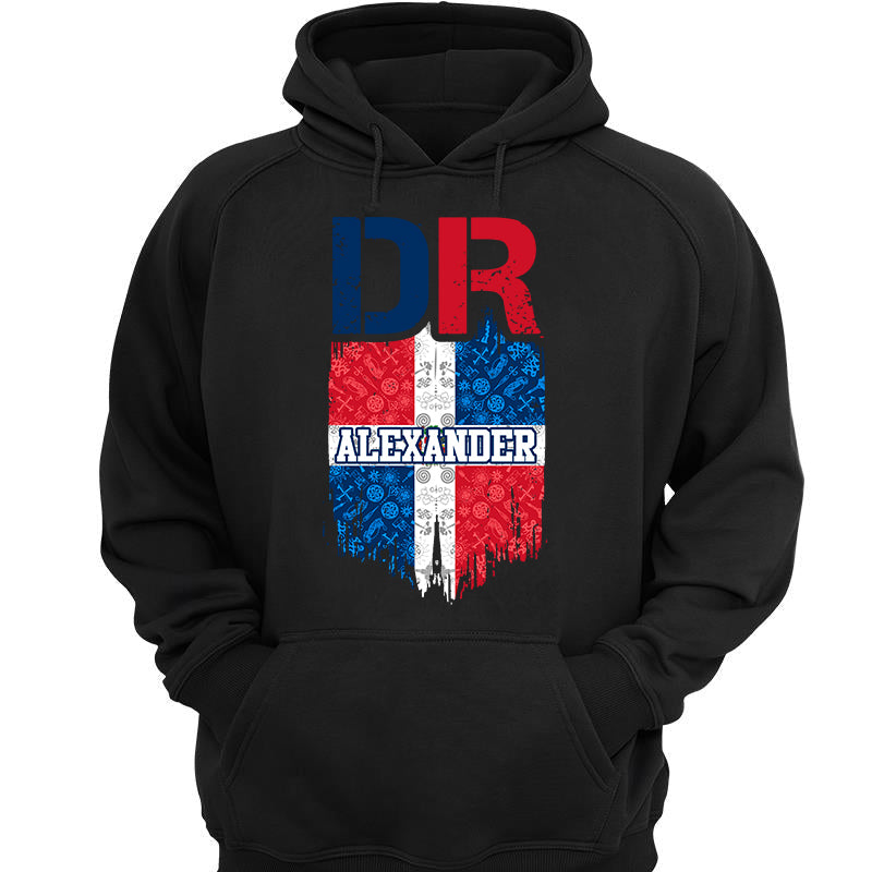 Custom Dominican Flag Hoodie Flag Distressed With Symbols