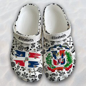 Dominican Flag Custom Clogs Shoes With Black Symbols