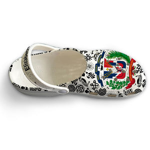 Dominican Flag Custom Clogs Shoes With Black Symbols