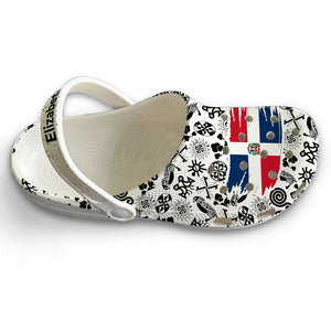 Dominican Flag Custom Clogs Shoes With Black Symbols
