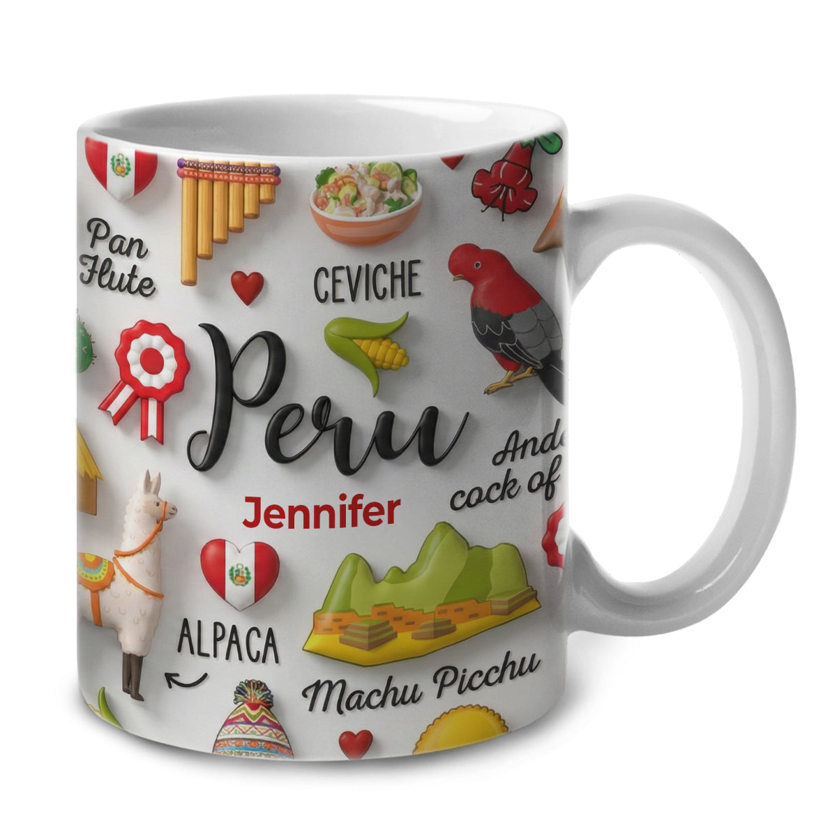 Peru Coffee Mug Cup With Custom Your Name Emboss Effect