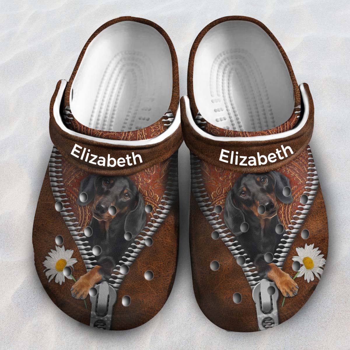 Dachshund Personalized Clogs Shoes With Daisy