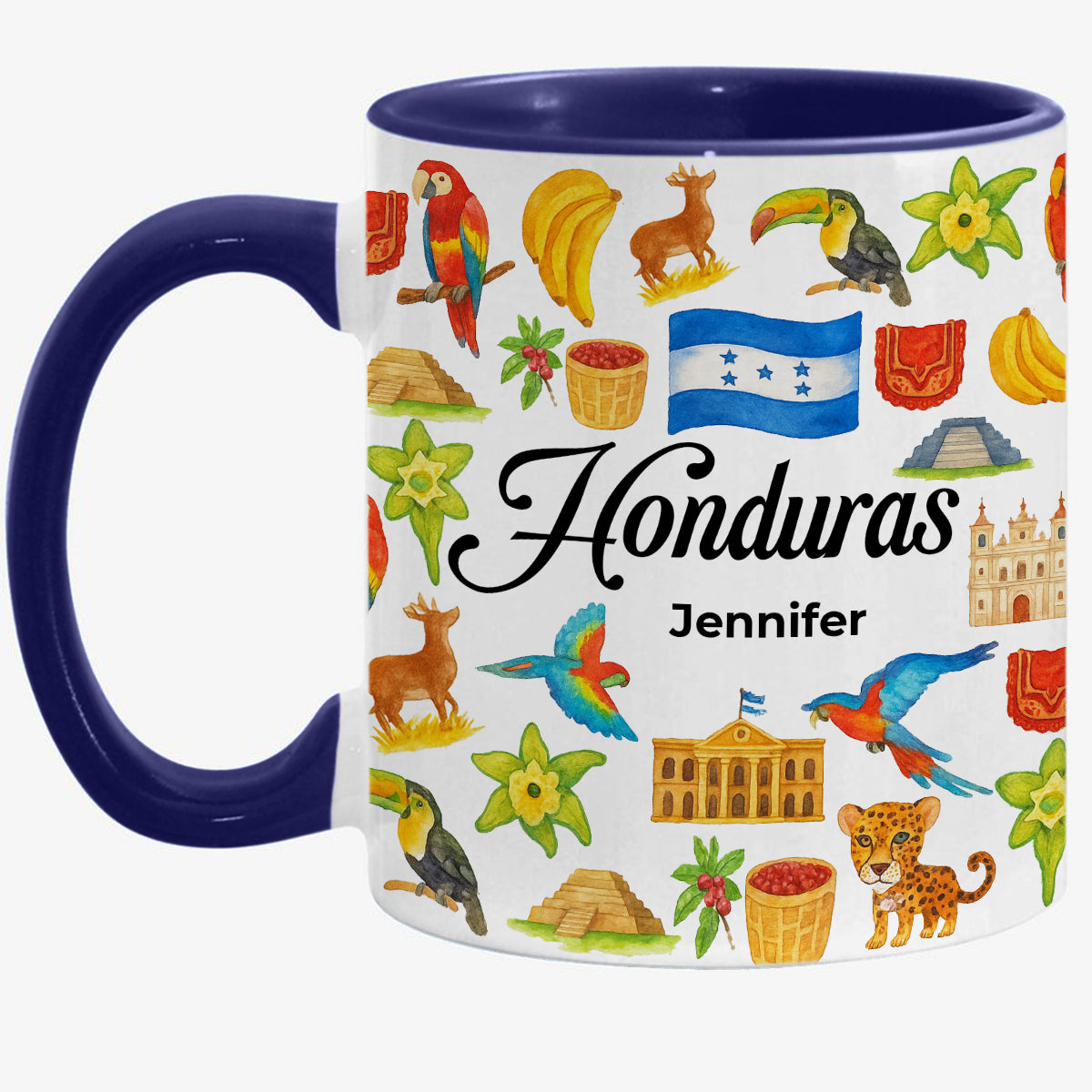 Custom Honduras Accent Mug With Water Symbols, Name
