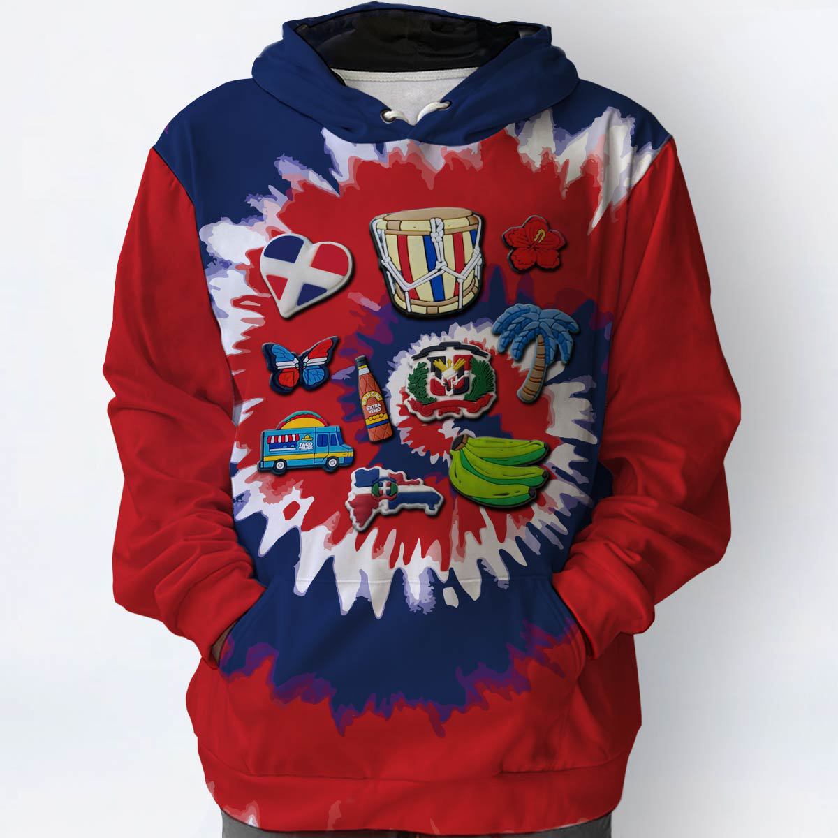 Dominican Flag Personalized Hoodie With Symbols Tie Dye