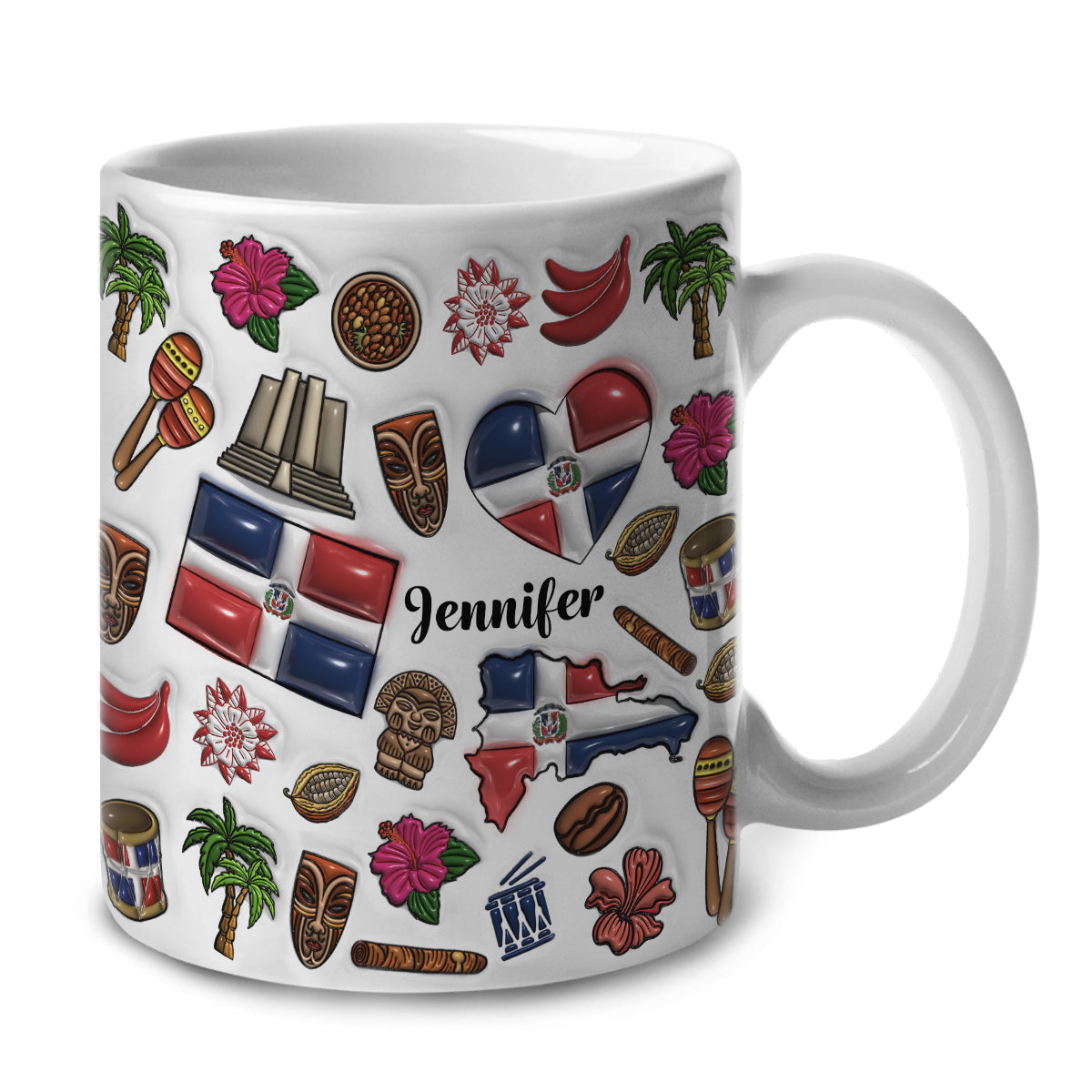 Custom Dominican Republic Coffee Mug Cup With Heart, Map, Flag