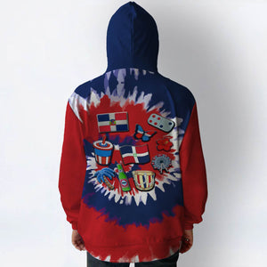 Dominican Flag Hoodie With Symbols Tie Dye