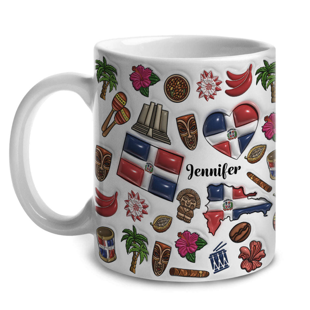 Custom Dominican Republic Coffee Mug Cup With Heart, Map, Flag
