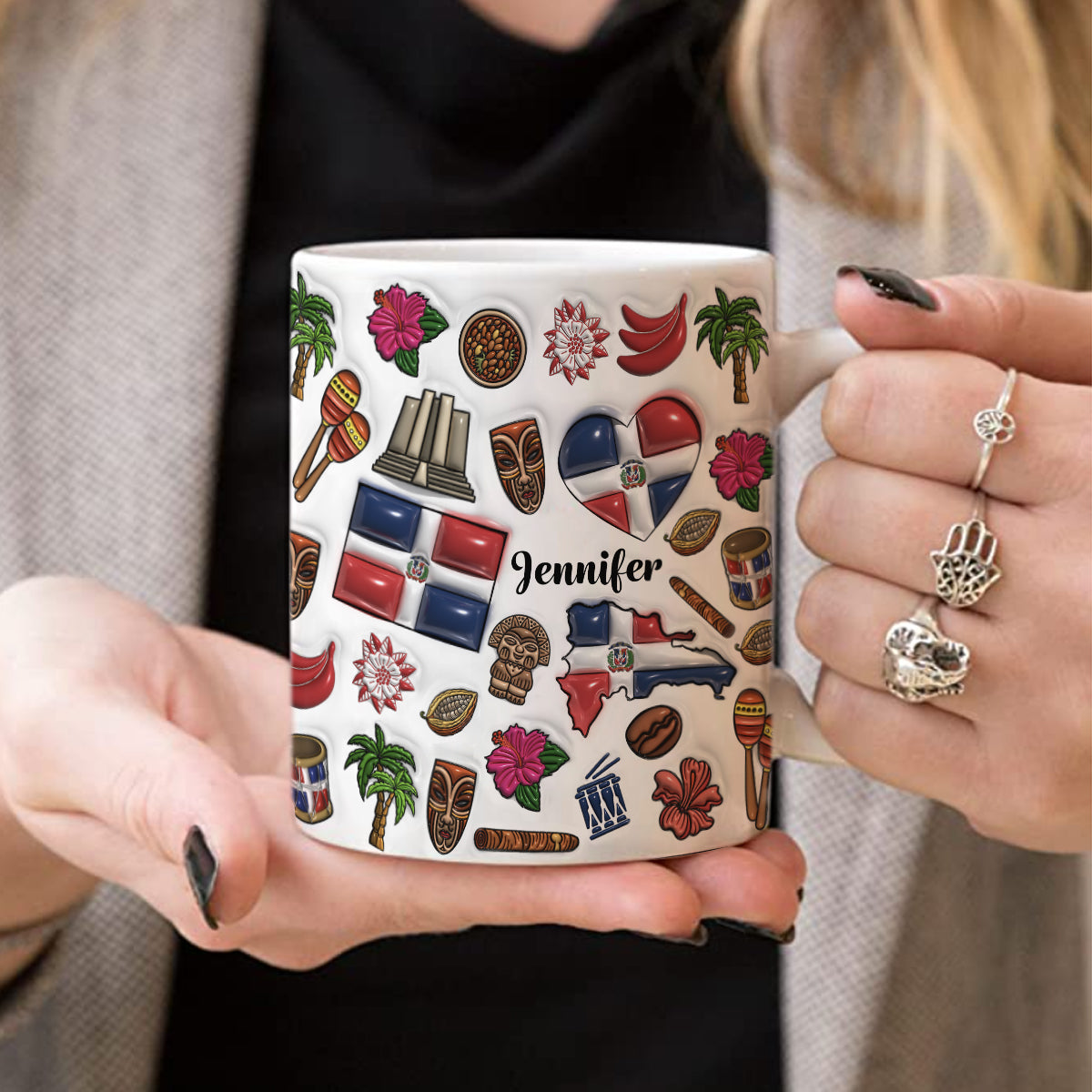 Custom Dominican Republic Coffee Mug Cup With Heart, Map, Flag