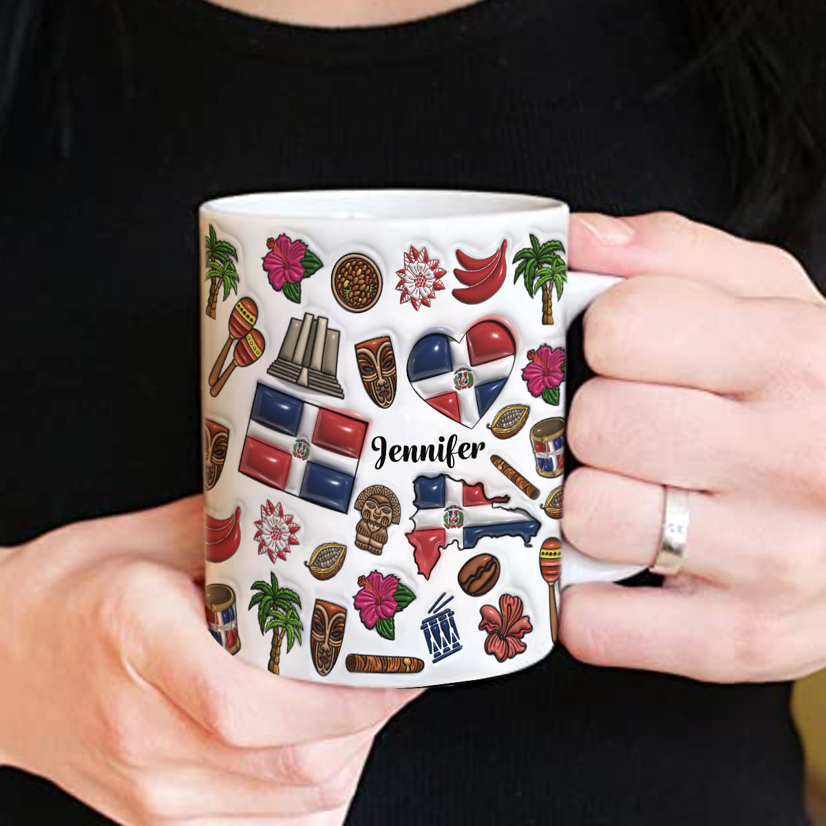 Custom Dominican Republic Coffee Mug Cup With Heart, Map, Flag