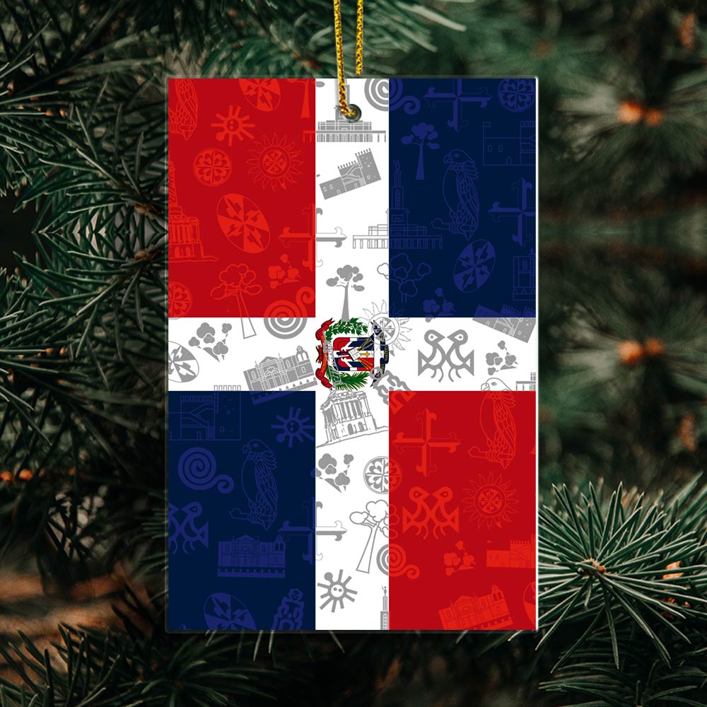 Dominican Republic Shaped Acrylic Ornament With Flag And Symbols